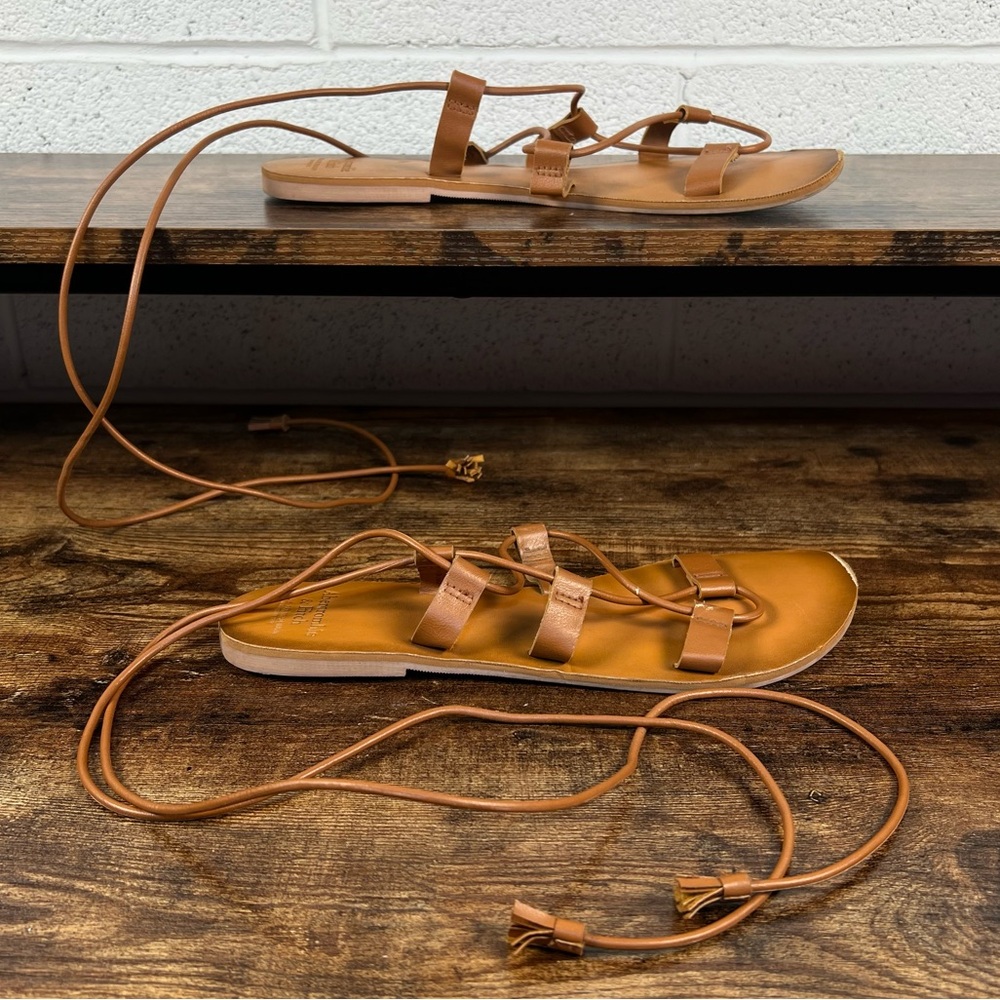 Abercrombie and Fitch Sandals Gladiator Lace up Leg Flat Summer Brown approx 9
